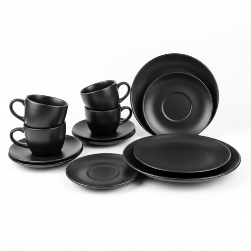 Black Cups and Plates Set