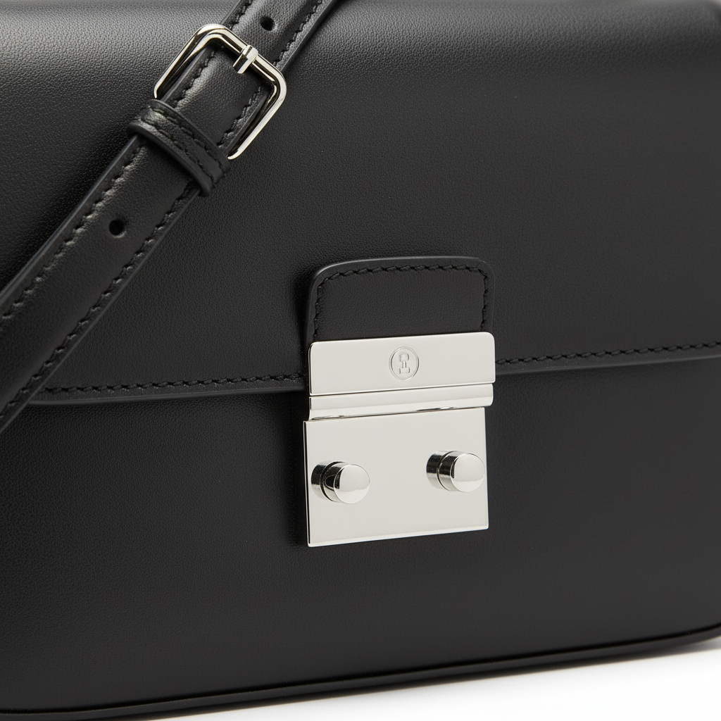 Black shoulder purse detail