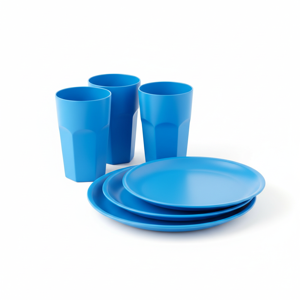 Blue Plastic Cups and Plate Set