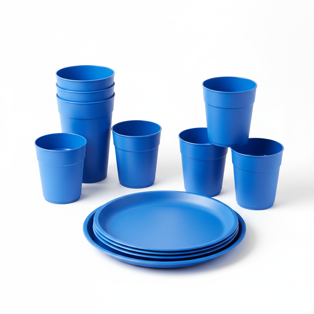 Blue Plastic Cups and Plate Set