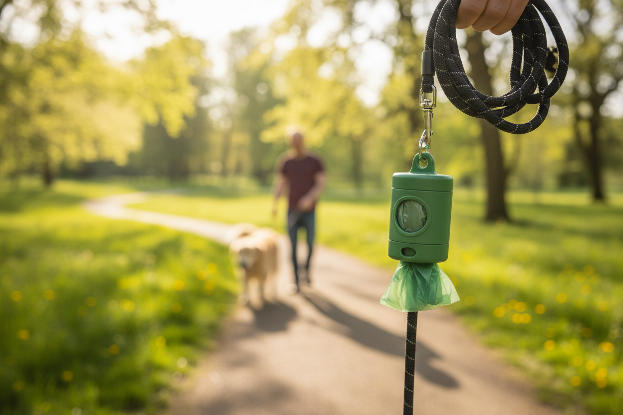 Green Dog Poop Bag Dispenser - Lifestyle