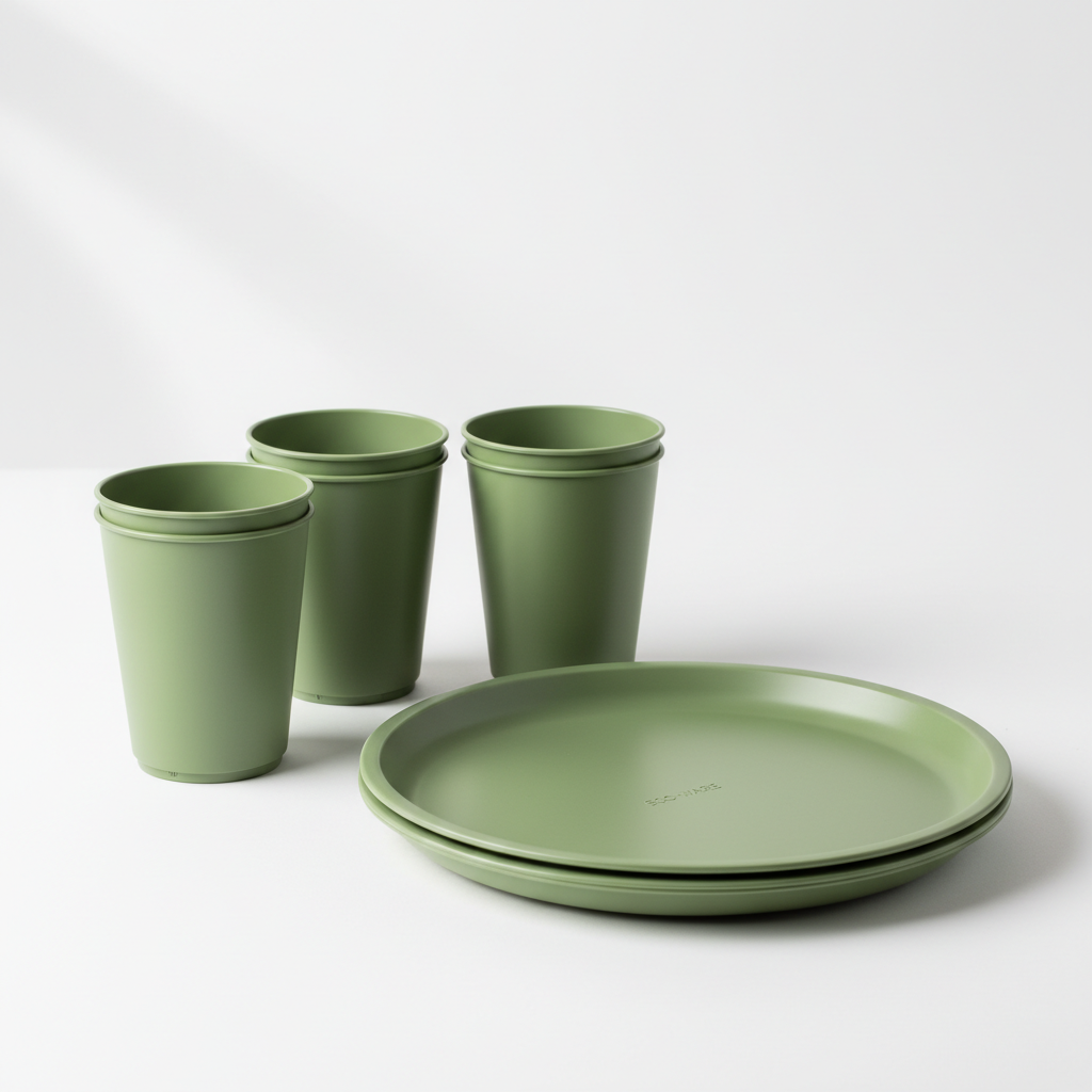 Green Plastic Cups and Plate Set