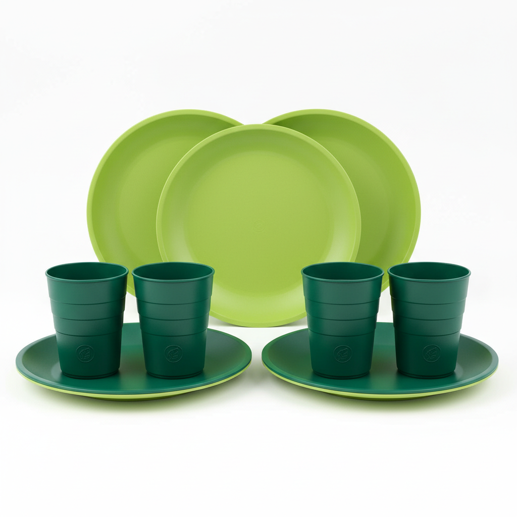 Green Plastic Cups and Plate Set