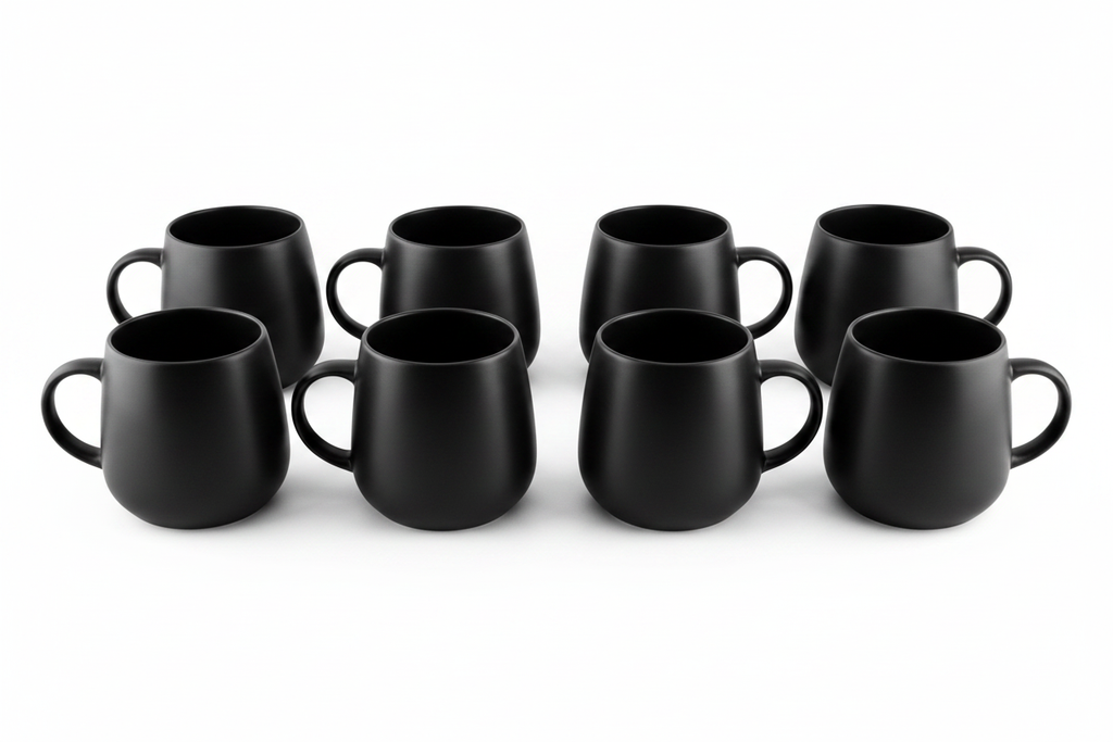 Set of 8 Black Mugs