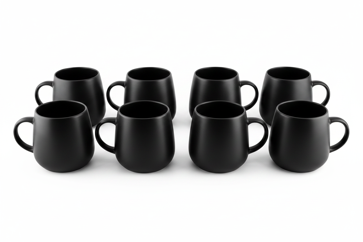 Set of 8 Black Mugs