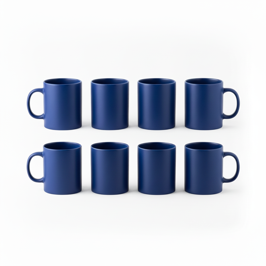 Set of 8 Blue Mugs - Flat Lay