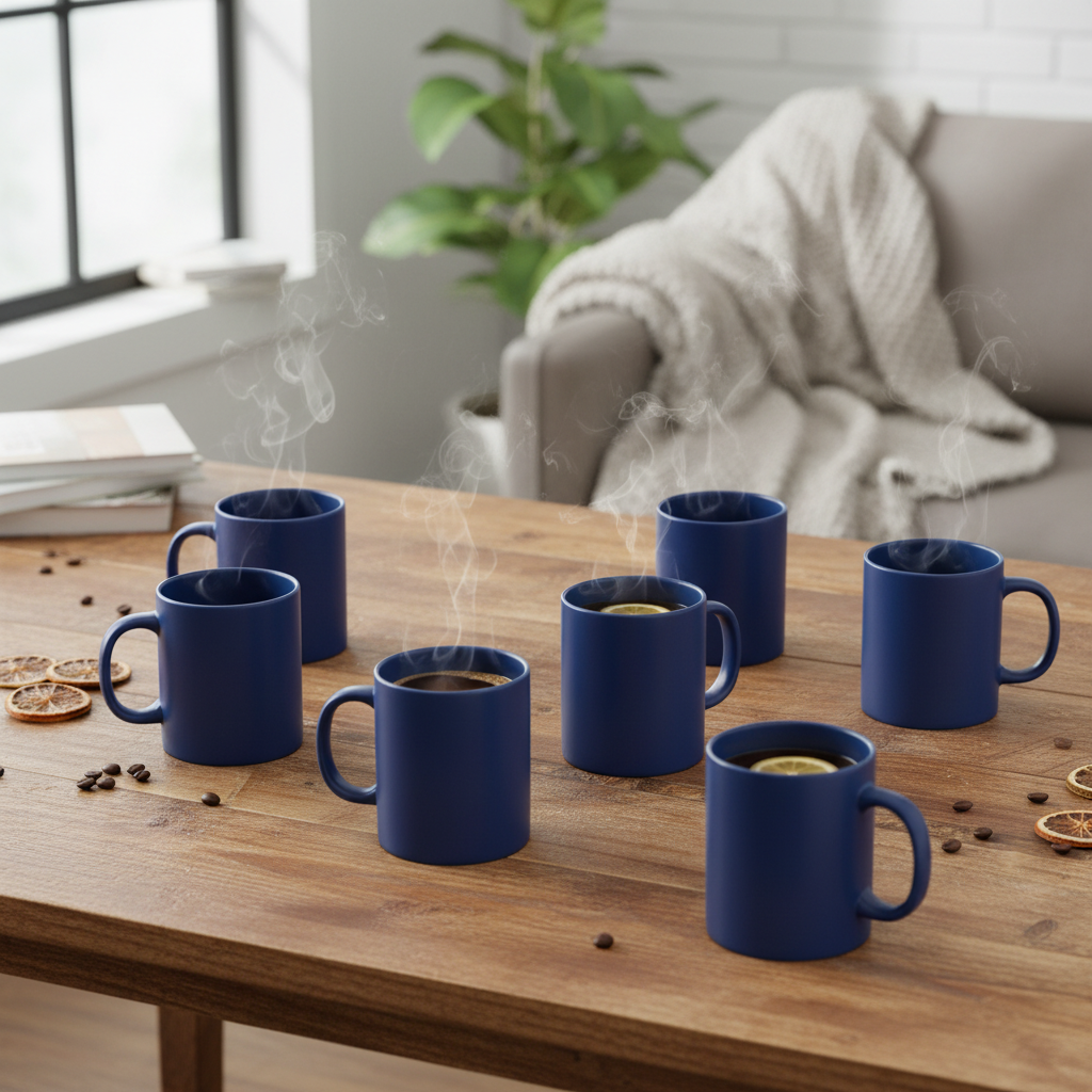 Set of 8 Blue Mugs - Lifestyle