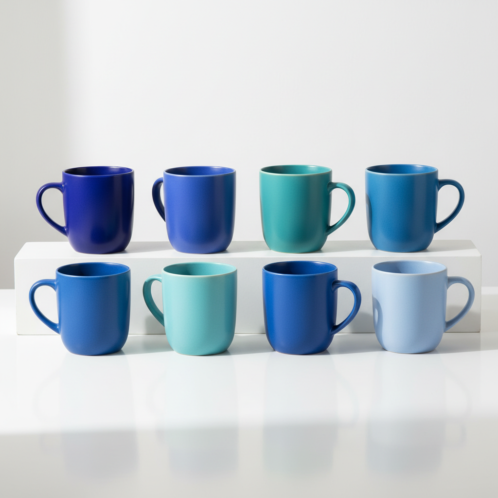 Set of 8 Blue Mugs