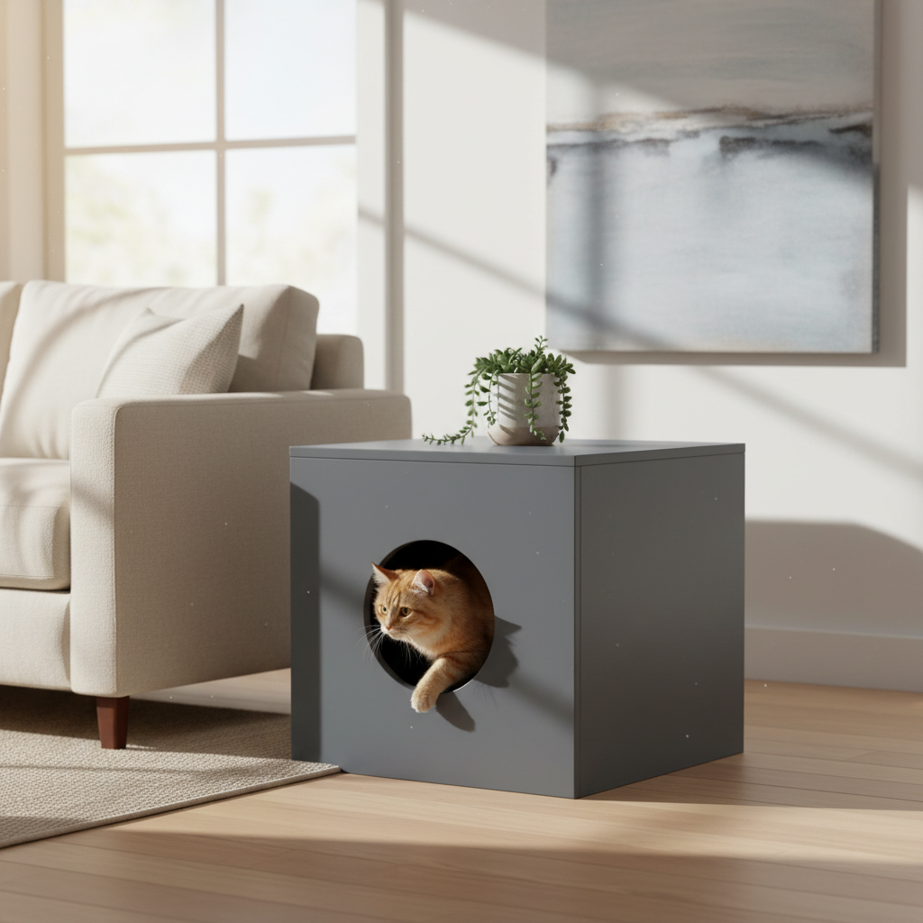 Slate Grey Litter Box Cover Cube - Lifestyle