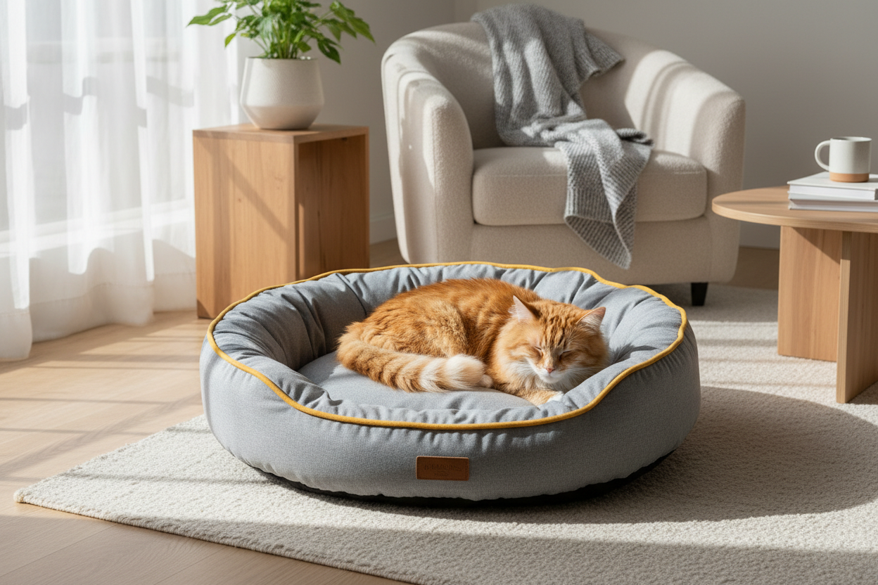 Washable Pet Bed With Marigold Trim - Lifestyle